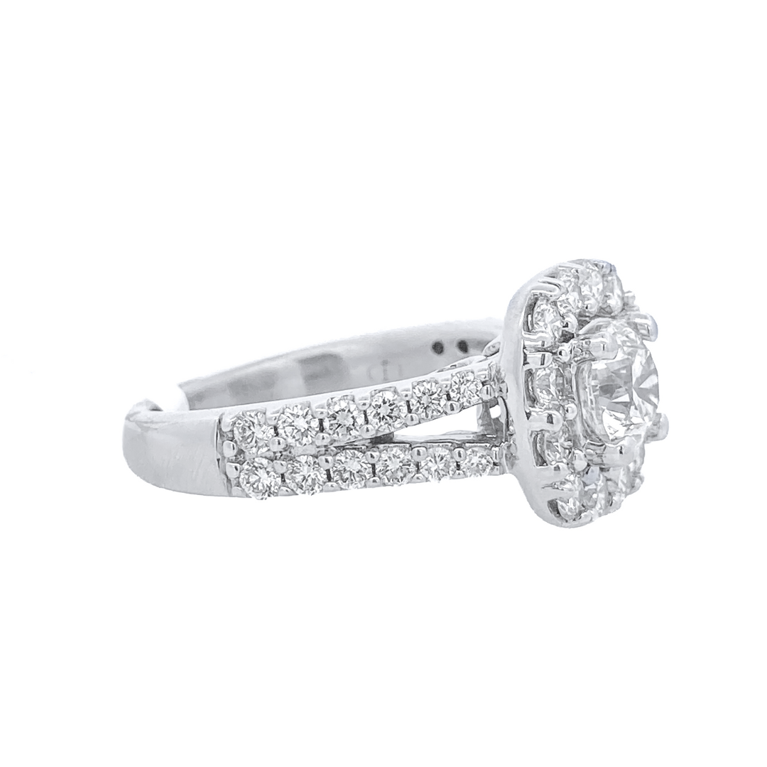 14K White Round Diamond 0.90Ct Halo Engagement Ring