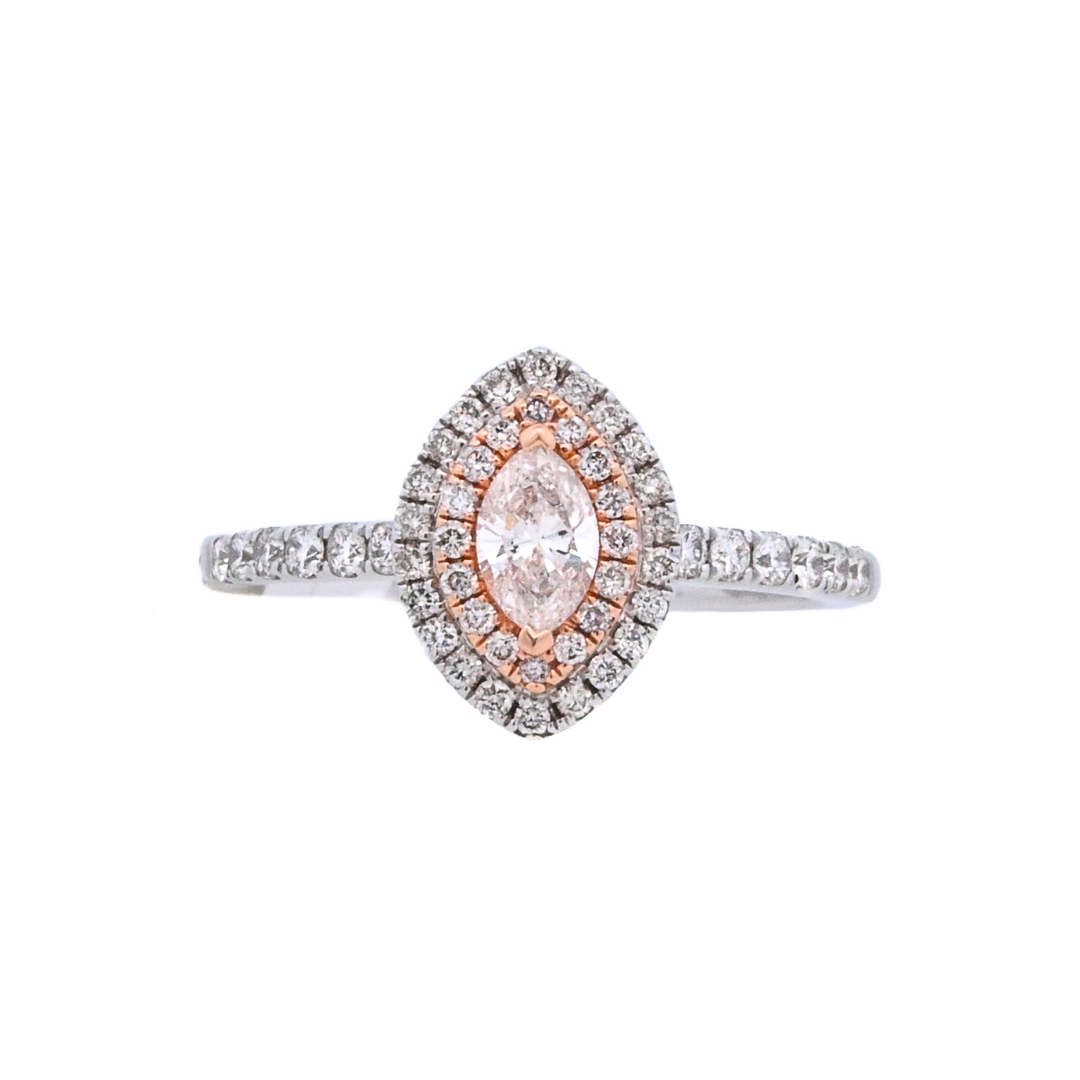 14K Two-Tone Marquise Diamond Halo Engagement Ring