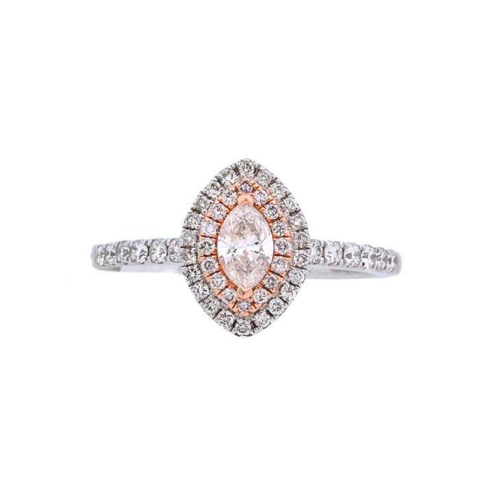 14K Two-Tone Marquise Diamond Halo Engagement Ring