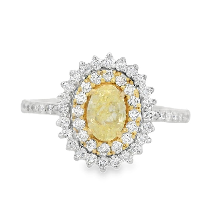 18K Yellow Gold 1.06CT Yellow Diamond Double Halo Fashion Ring