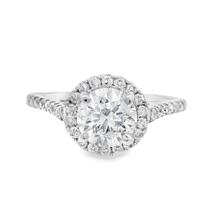 14K White Round Diamond 1.00Ct Halo Engagement Ring