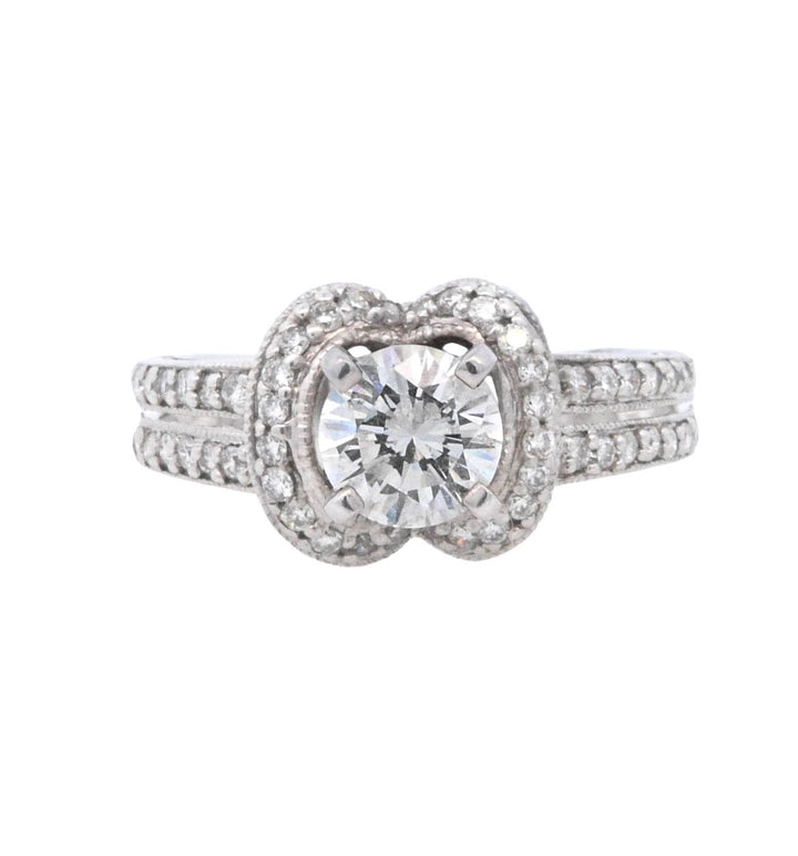 14K White Round Diamond 1.00Ct Halo Engagement Ring