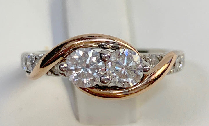 14K Two-Tone 1ct Round Diamond Contemporary Engagement Ring