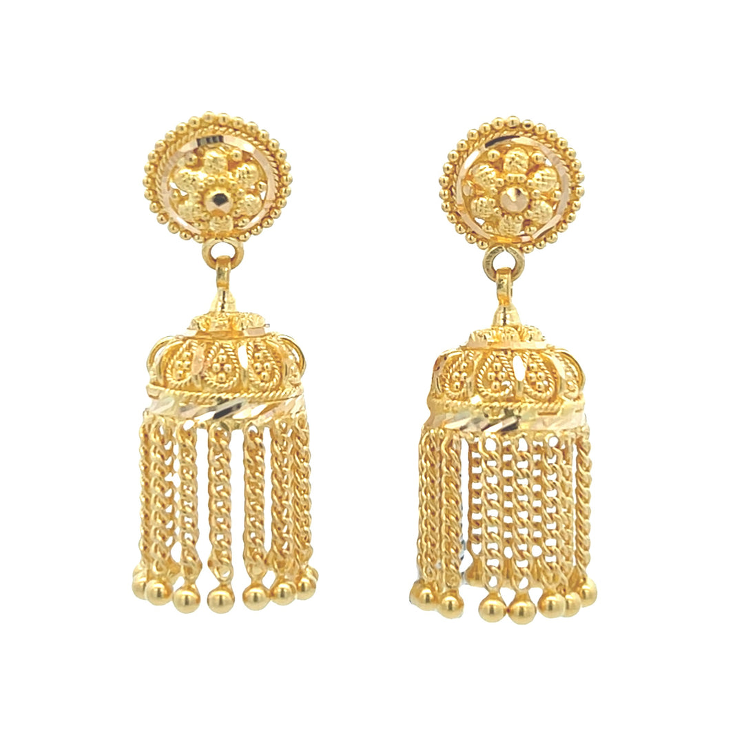 22K Yellow Gold Elegant Dangle Tassel Earrings with Screw Backs