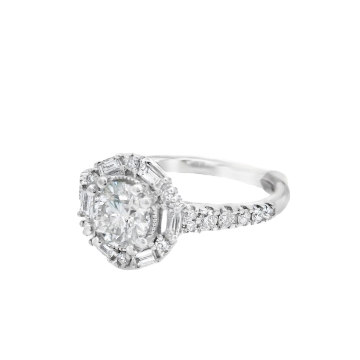 14K White Round Diamond 1.00Ct Halo Engagement Ring