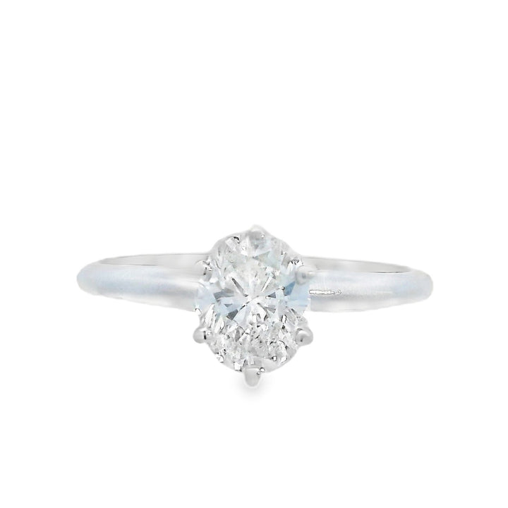 14K White Oval Diamond 0.75Ct Solitaire Engagement Ring