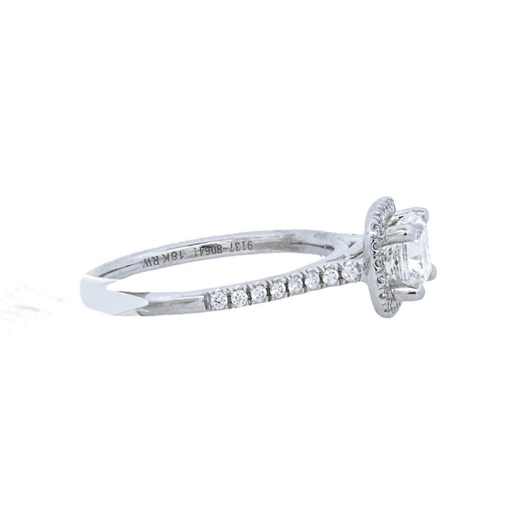 18K White Gold 1Ct Cushion Diamond Halo Engagement Ring