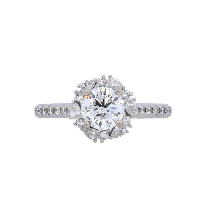 14K White Round Diamond 1.04Ct Halo Engagement Ring