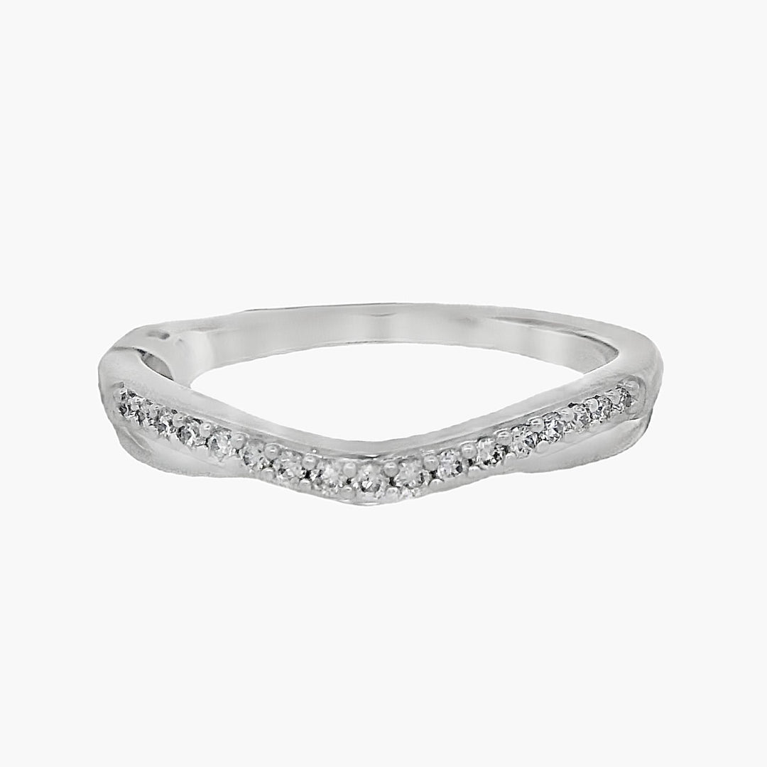 14K White Gold Curved Diamond Wedding Band, Size 6.5