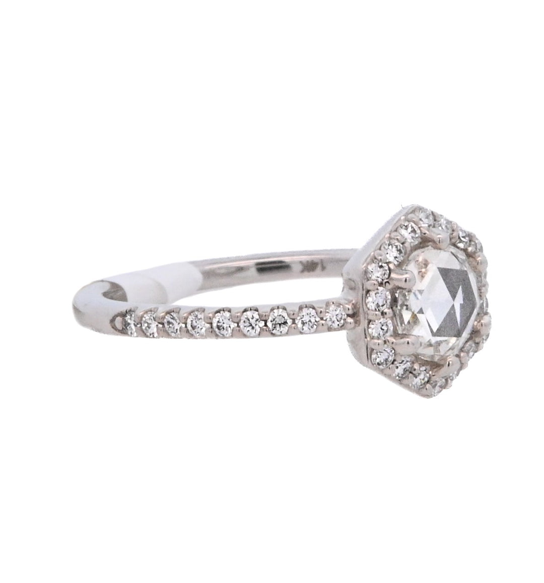 14K White Round Diamond 0.76Ct Halo Engagement Ring