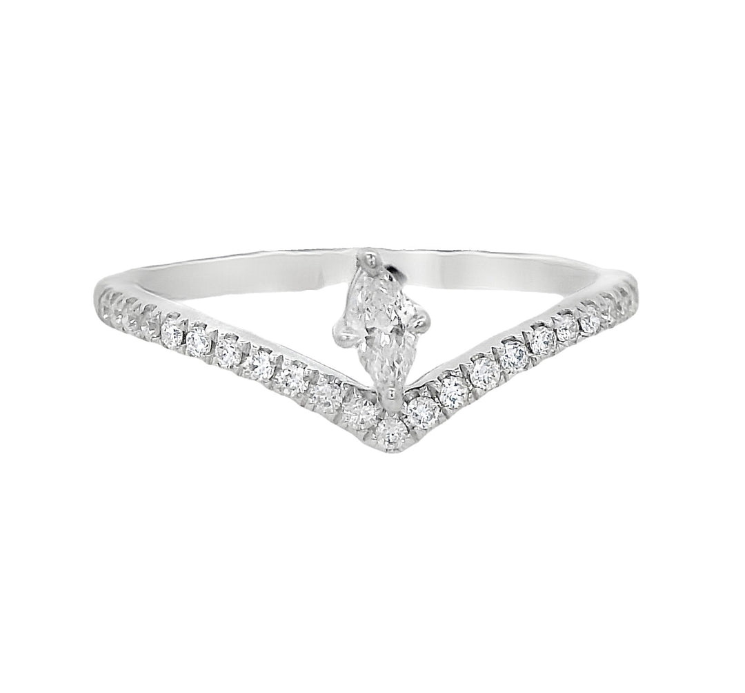 14K White Gold Multi-Diamond Accent Contour Fashion Ring