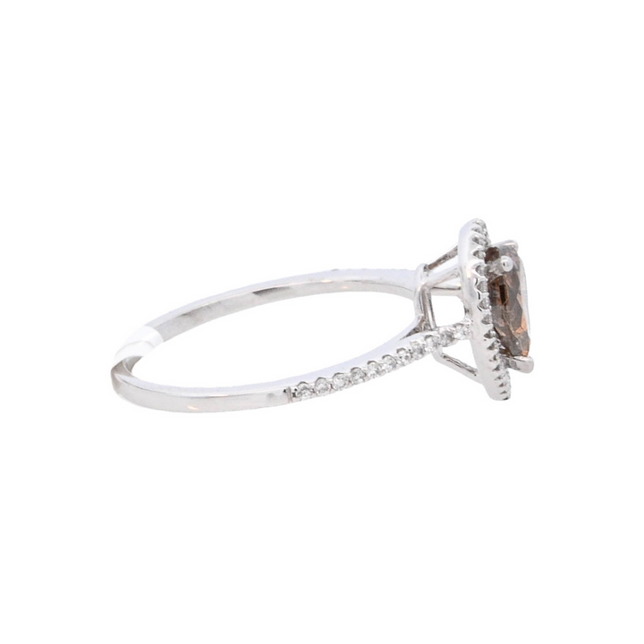 14K White Gold 0.87Ct Pear Brown Diamond Halo Ring