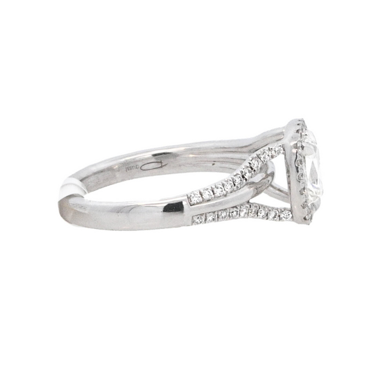 18K White Gold 0.64Ct Cushion Diamond Halo Ring