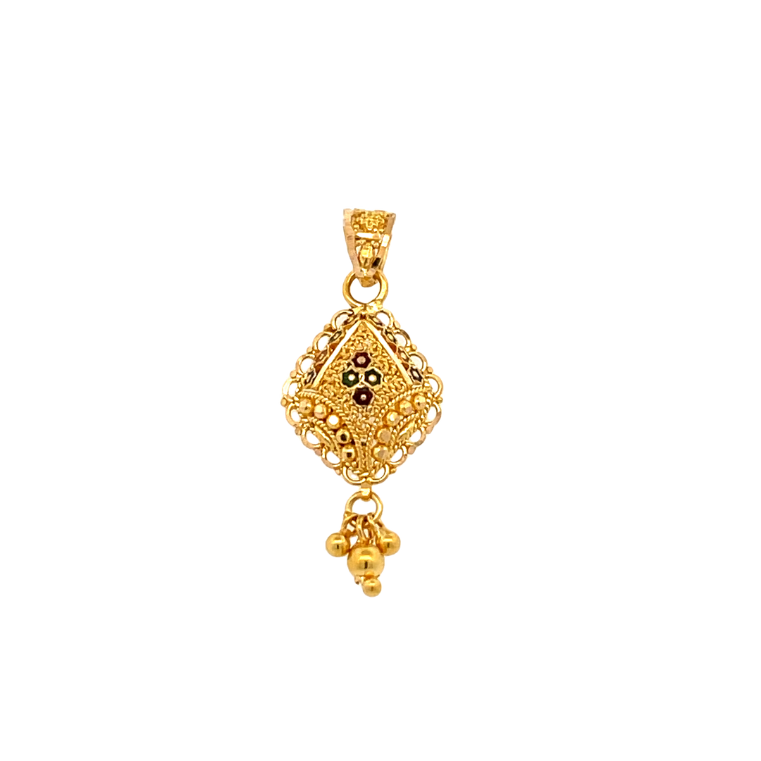 22K Yellow Gold Multi-Color Enamel Artistic Pendant