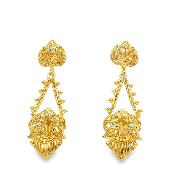 22K Yellow Gold Elegant Lightweight Dangle Earrings