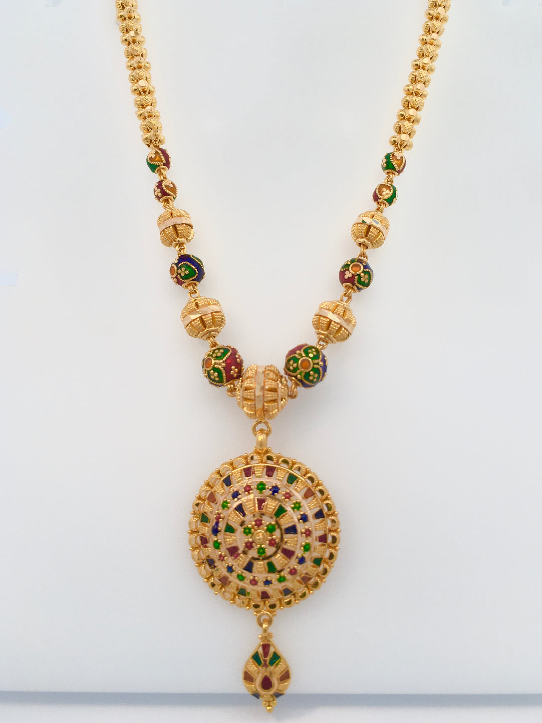 22K Yellow Gold Multi-Color Beaded Statement Necklace