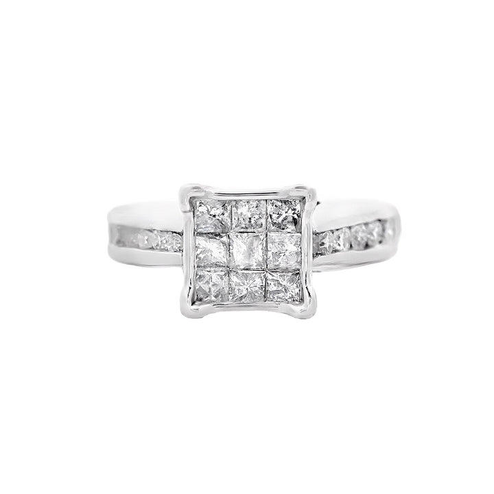 10K White Princess Diamond 1.50Ct Cluster Engagement Ring