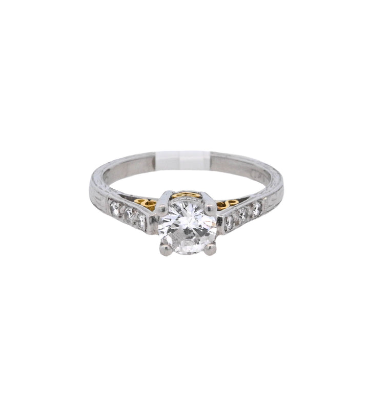 Platinum Two- Tone Round Diamond 0.75Ct Vintage Engagement Ring