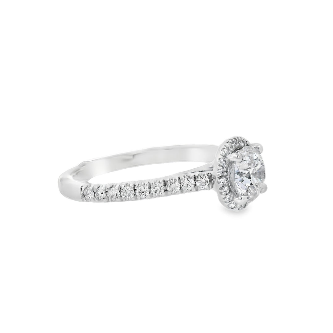 14K White Round Diamond 1.06Ct Halo Engagement Ring