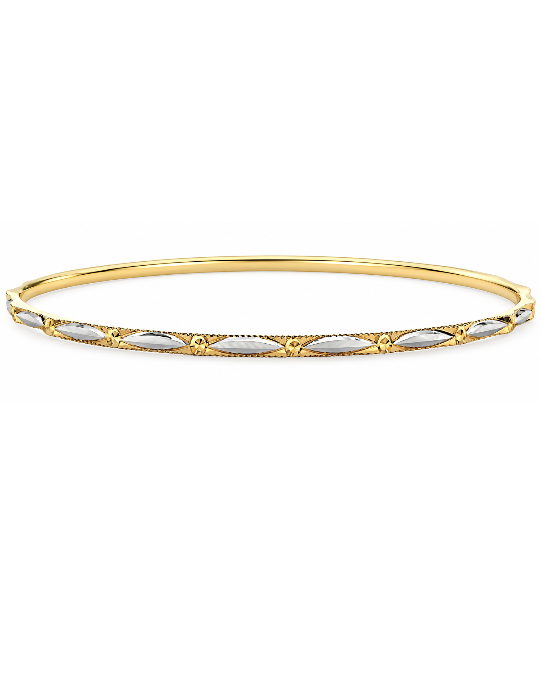 22K Yellow and White Gold Elegant Two-Tone Bangle Bracelet
