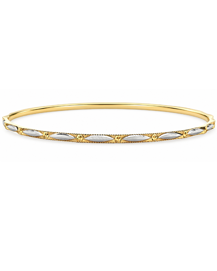 22K Yellow and White Gold Elegant Two-Tone Bangle Bracelet