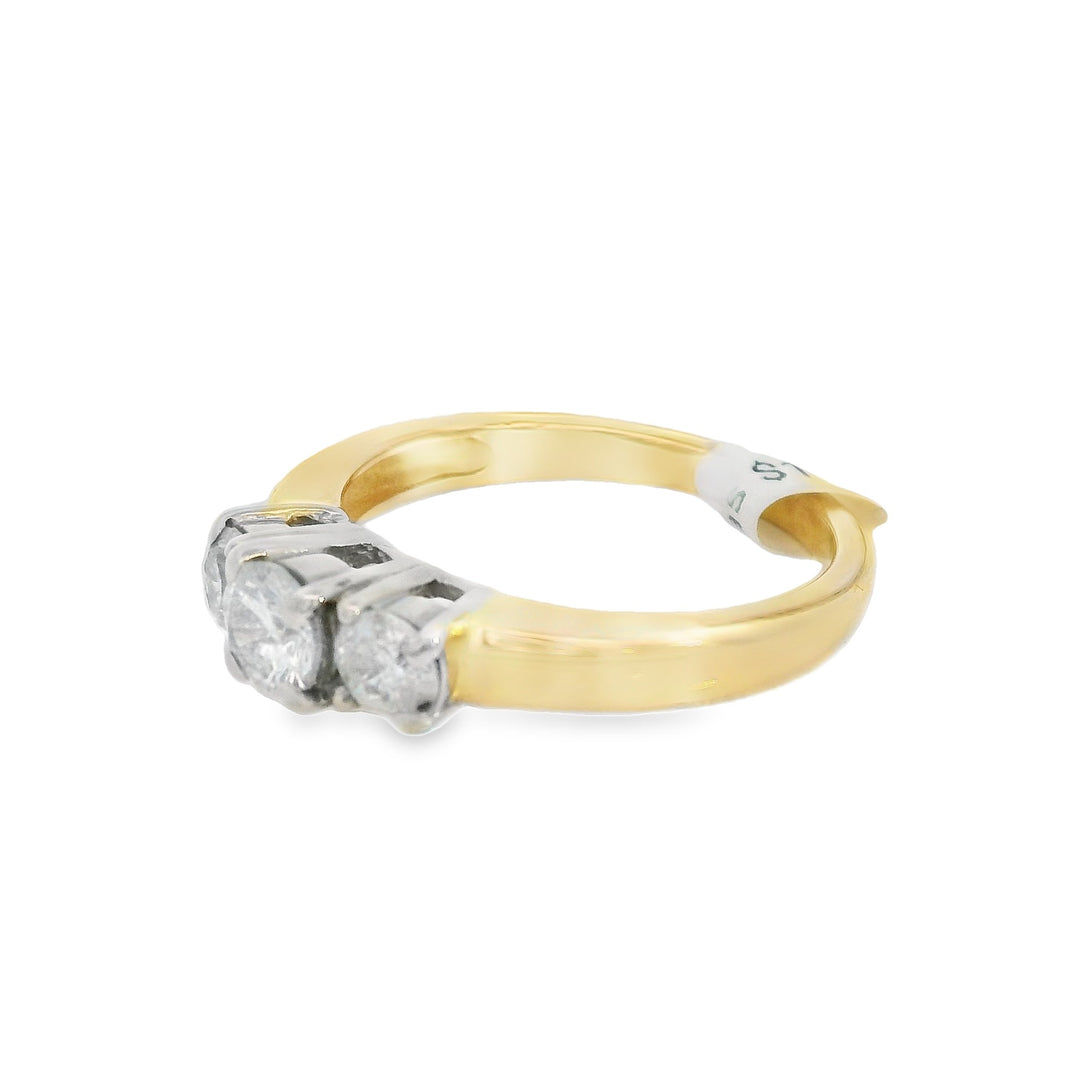 14K Two- Tone Round Diamond 0.75Ct 3 Stone Engagement Ring