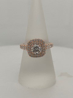 14K Rose Round Diamond 0.75Ct Halo Engagement Ring