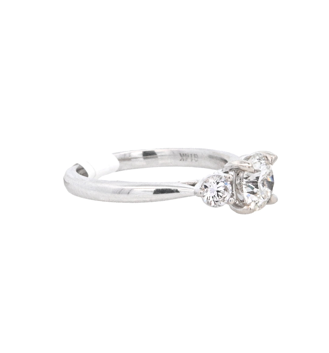 14K White Round Diamond 1.00Ct 3 Stone Engagement Ring