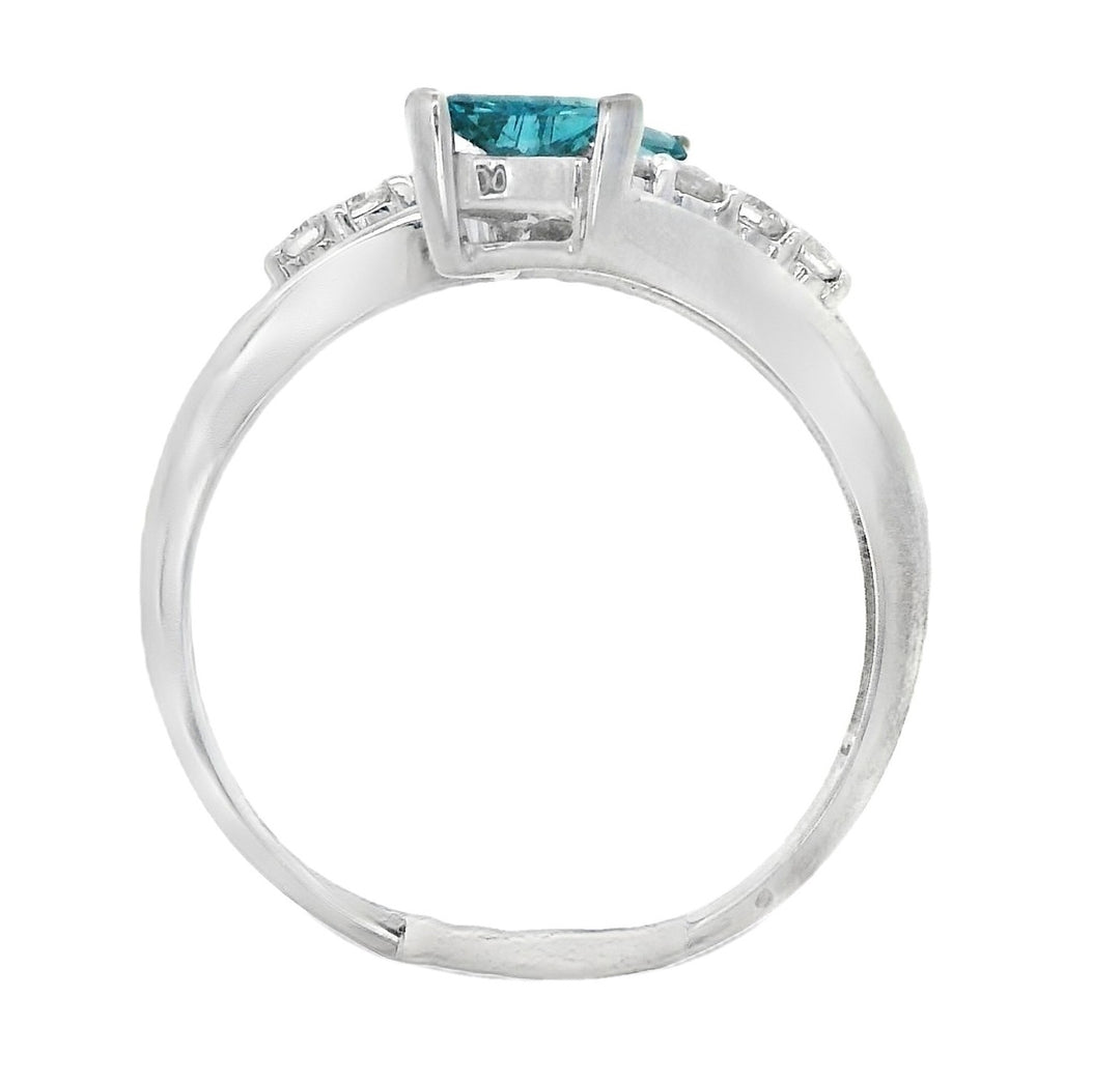 14K White Gold Trillion Blue Diamond Fashion Ring