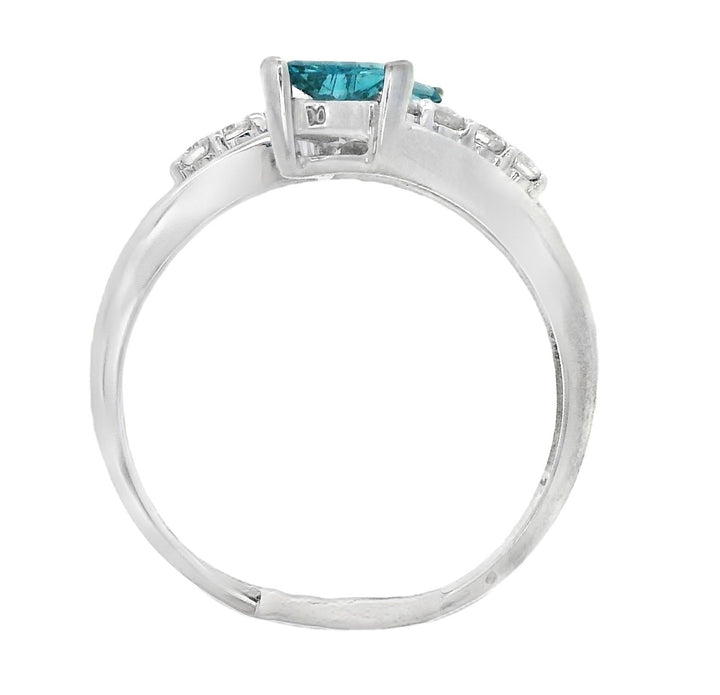 14K White Gold Trillion Blue Diamond Fashion Ring