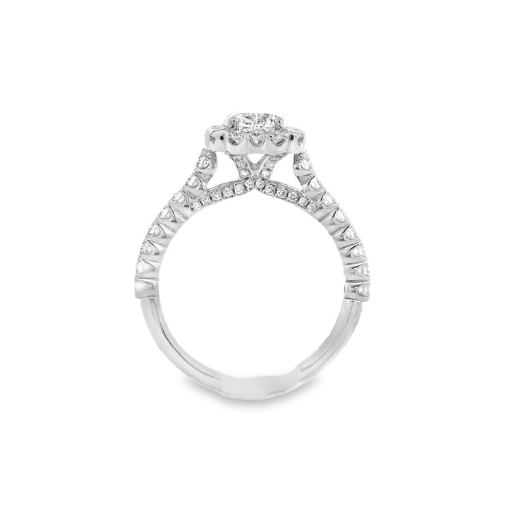 18K White Cushion Diamond 0.96Ct Halo Engagement Ring