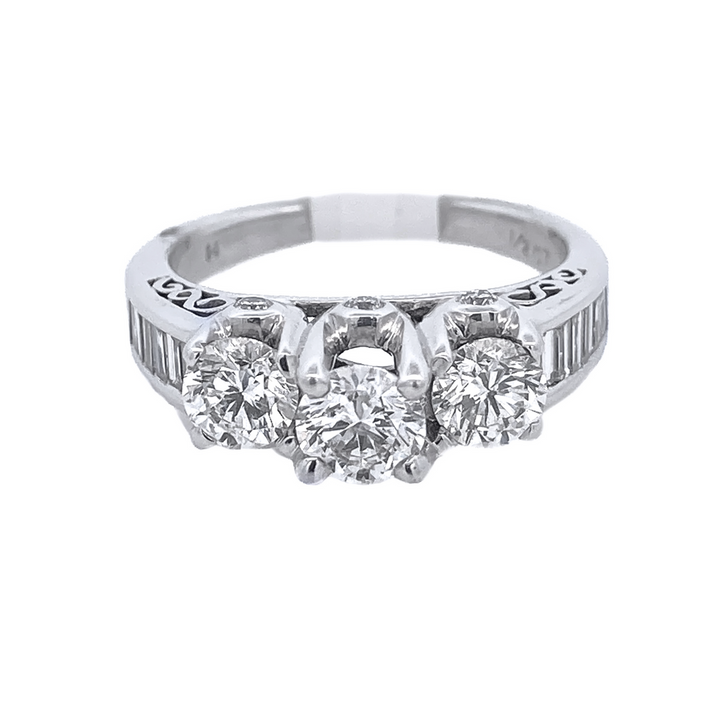 14K White Gold 1.50Ct Round Diamond 3-Stone Engagement Ring
