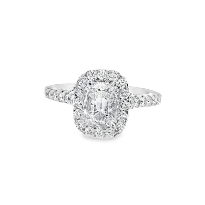 18K White Cushion Diamond 0.96Ct Halo Engagement Ring