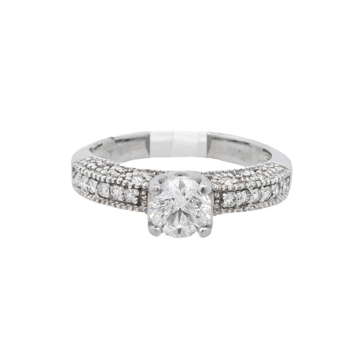 14K White Round Diamond 0.75Ct Vintage Engagement Ring