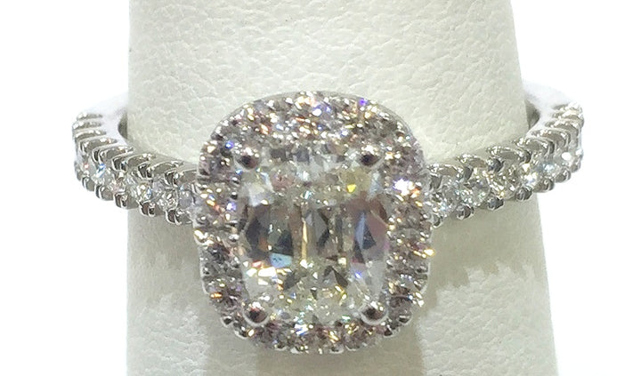 14K White Cushion Diamond 0.91Ct Halo Engagement Ring