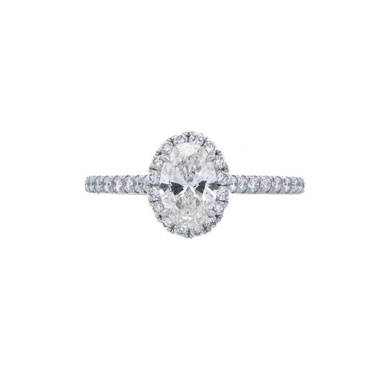 Platinum Oval Diamond Halo Engagement Ring (0.70ct)