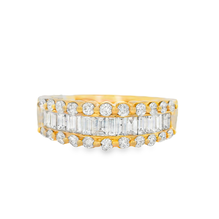 14K Yellow Gold 1.00ct. Baguette and Round Diamond Fashion Ring