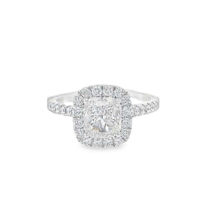 14K White Cushion Diamond 1.07Ct Halo Engagement Ring