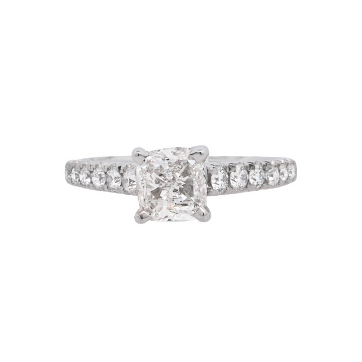 18K White Gold 1.01CT Cushion Diamond Solitaire Ring