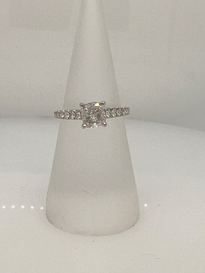 18K White Gold 1.01CT Cushion Diamond Solitaire Ring