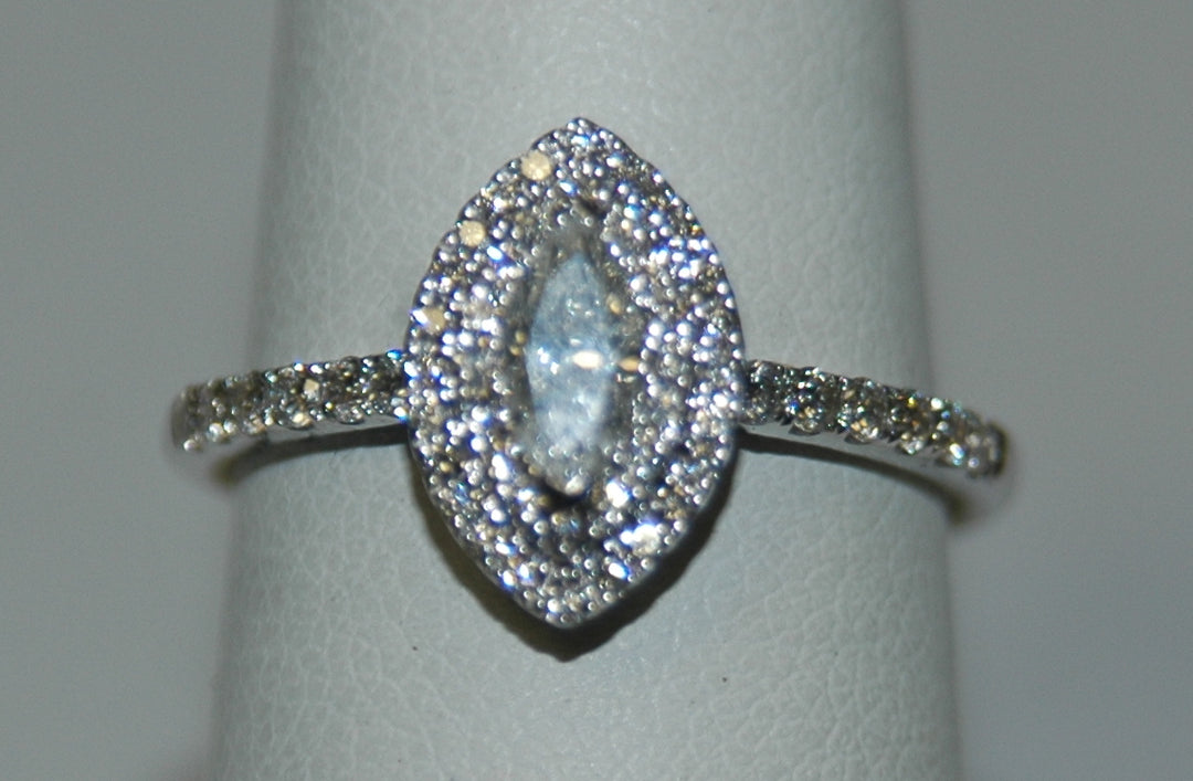 14K White Gold Marquise Diamond Halo Engagement Ring