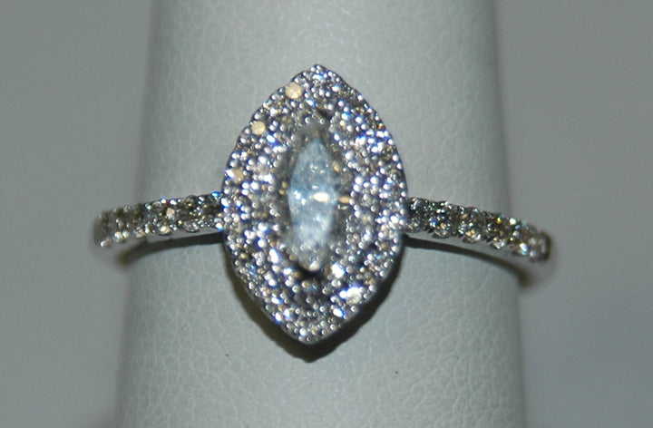 14K White Gold Marquise Diamond Halo Engagement Ring