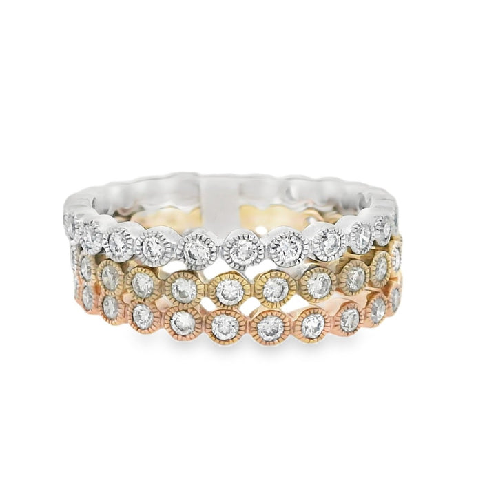 14K Three-Tone 1.08ctw Diamond Stackable Women's Band