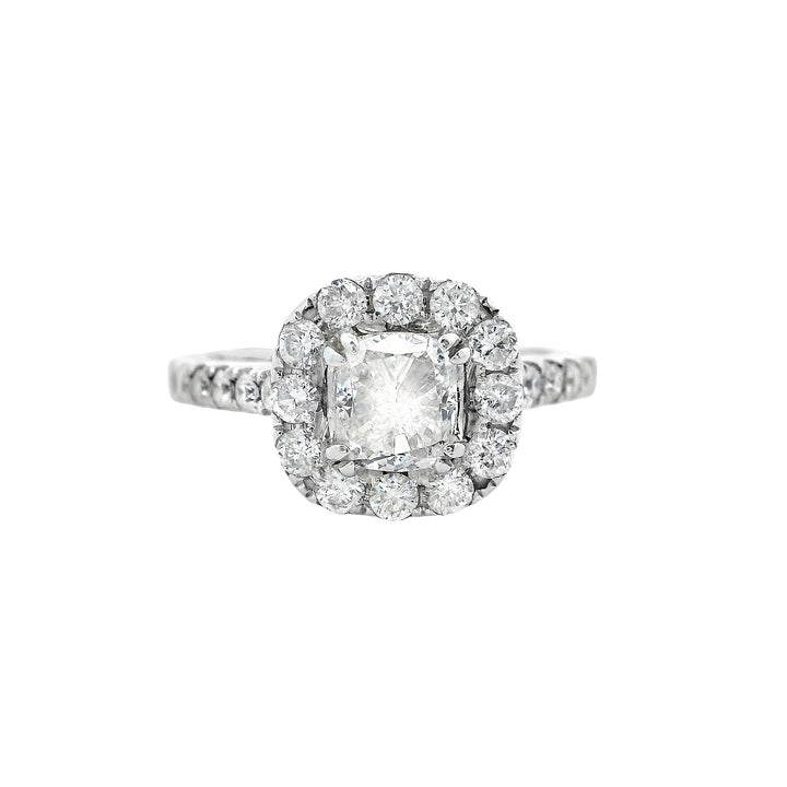 14K White Cushion Diamond 1.00Ct Halo Engagement Ring