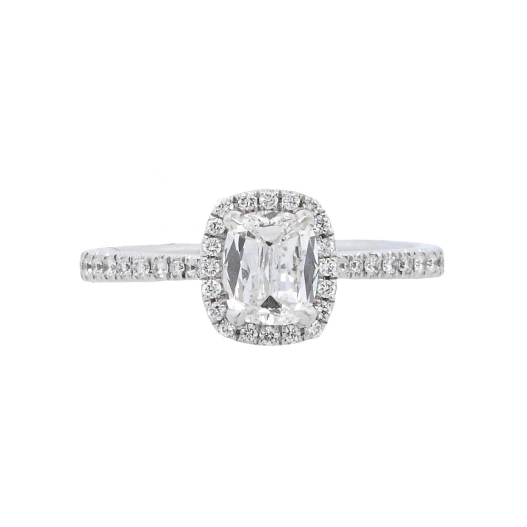 18K White Gold 0.70Ct Cushion Diamond Halo Engagement Ring