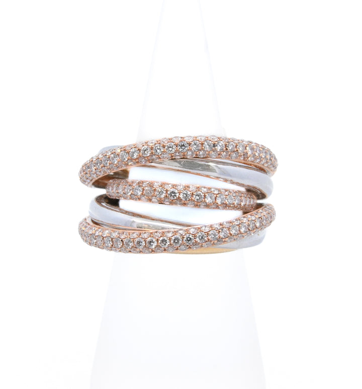 18K Three-Tone 2.29ct Diamond Multi-Strand Fashion Ring