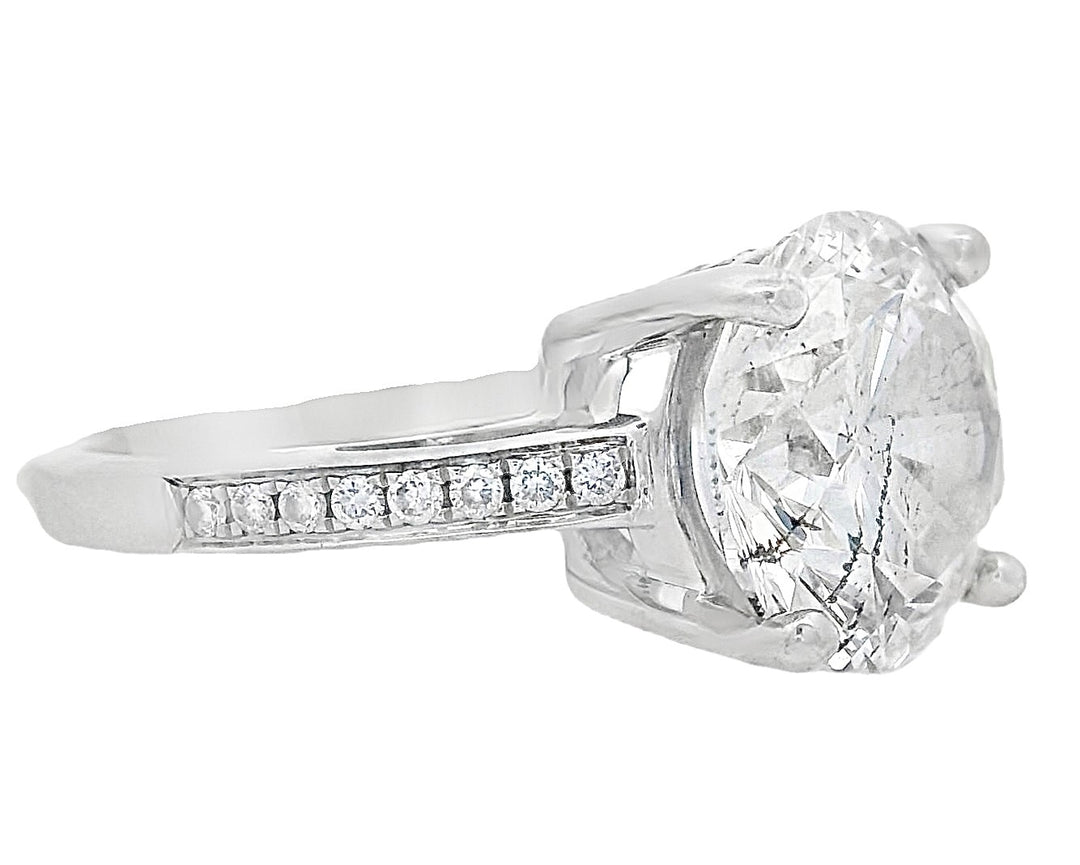 18K White Round Diamond 4.02Ct Solitaire Engagement Ring