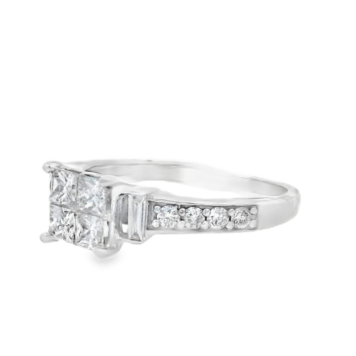 14K White Princess Diamond 0.65Ct Cluster Engagement Ring