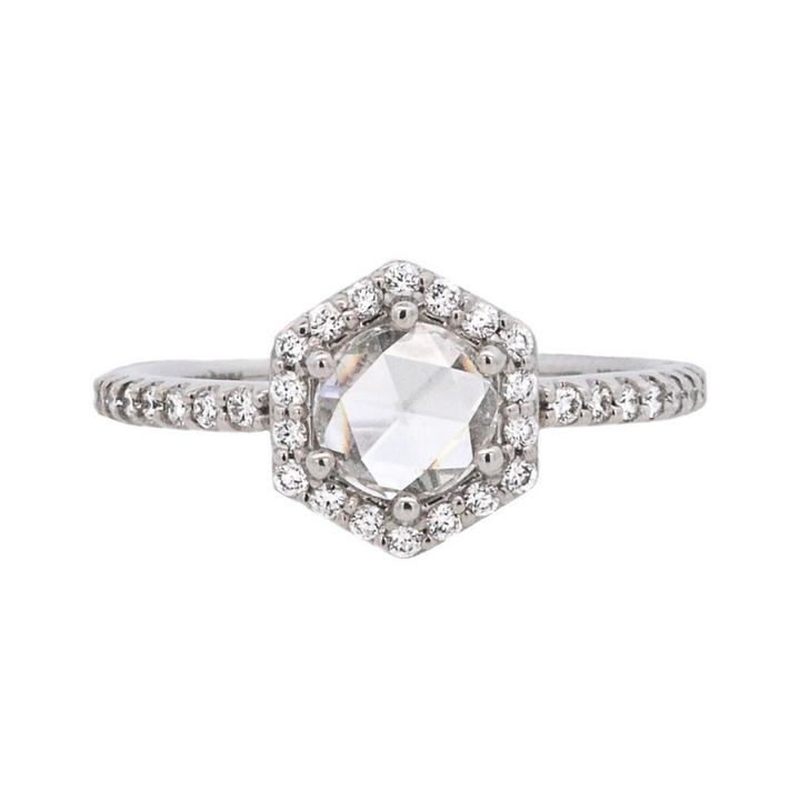 14K White Round Diamond 0.76Ct Halo Engagement Ring