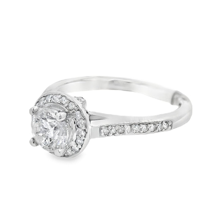 14K White Round Diamond 0.55Ct Halo Engagement Ring